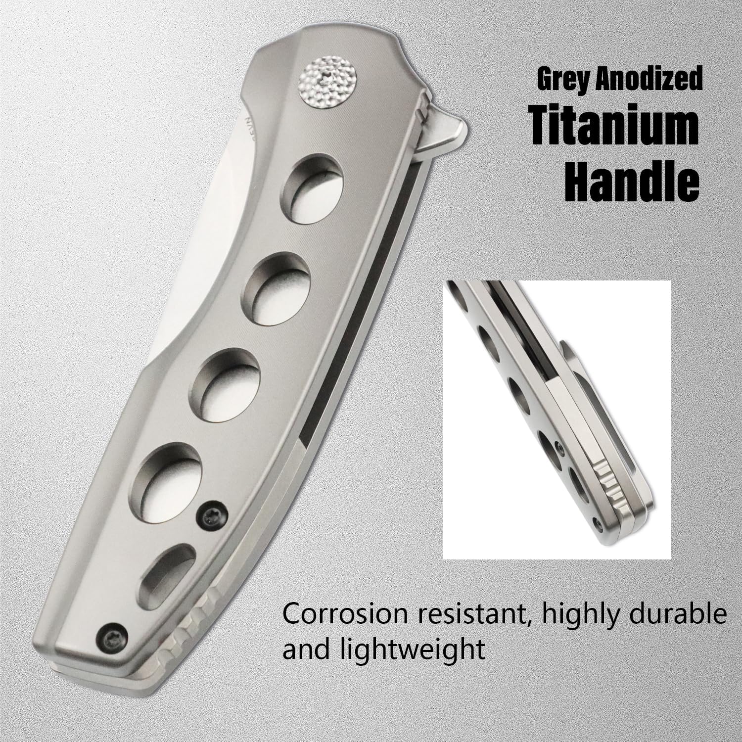KANSEPT Cassowary Premium Pocket Folding Knives for Men EDC Pocket Knife 2.9'' Stonewashed CPM S35VN Blade Excellent Folding Knife with Grey Anodized Titanium Handle EDC K2065A2