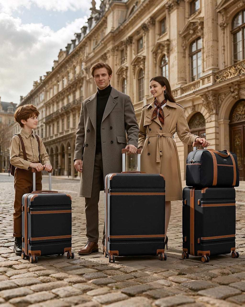LONG VACATION Luggage Sets 5 Piece, Suitcases With Wheels, PC+ABS Hardshell Luggage Set with Spinner Wheels, TSA Lock (Black Brown)