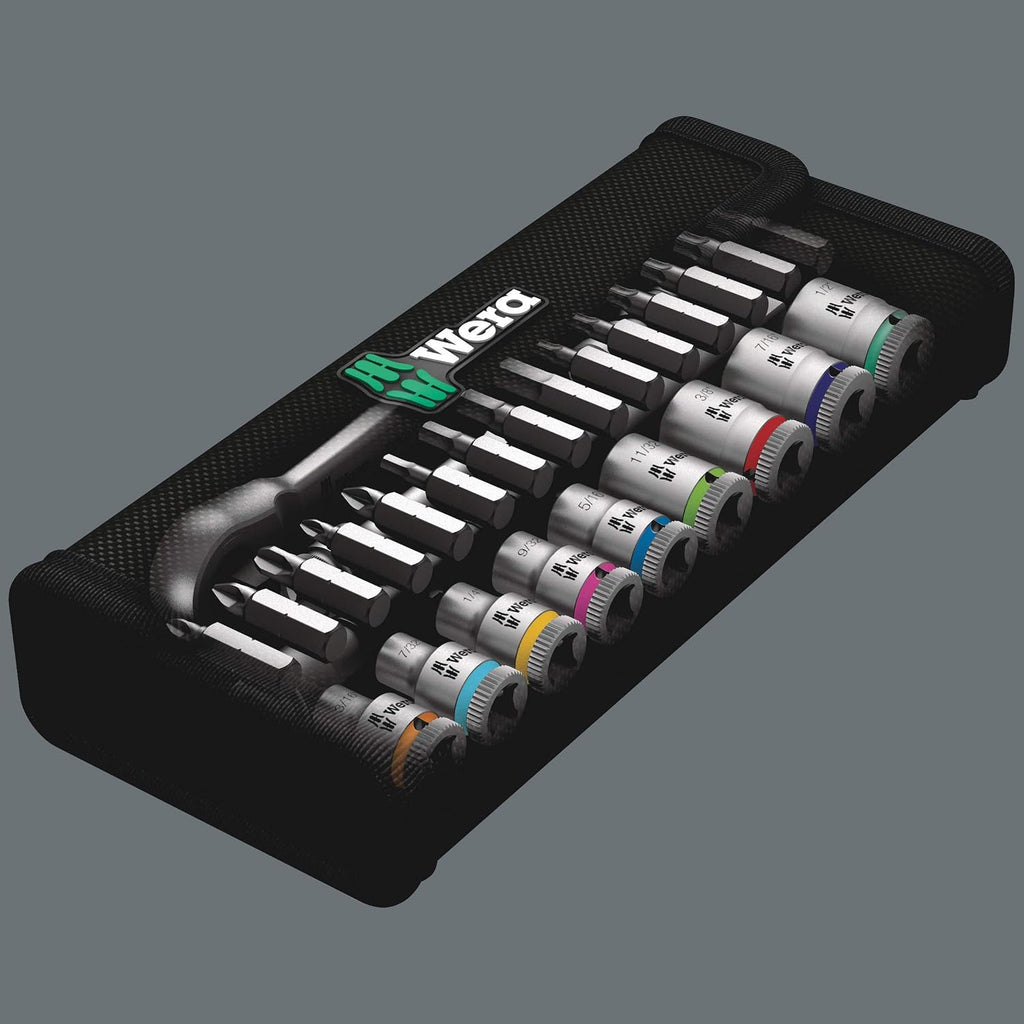 WERA 05004021001 8100 SA 11 Zyklop Imperial Metal Ratchet Set with Switch Lever, 28 Piece, 1/4' Drive