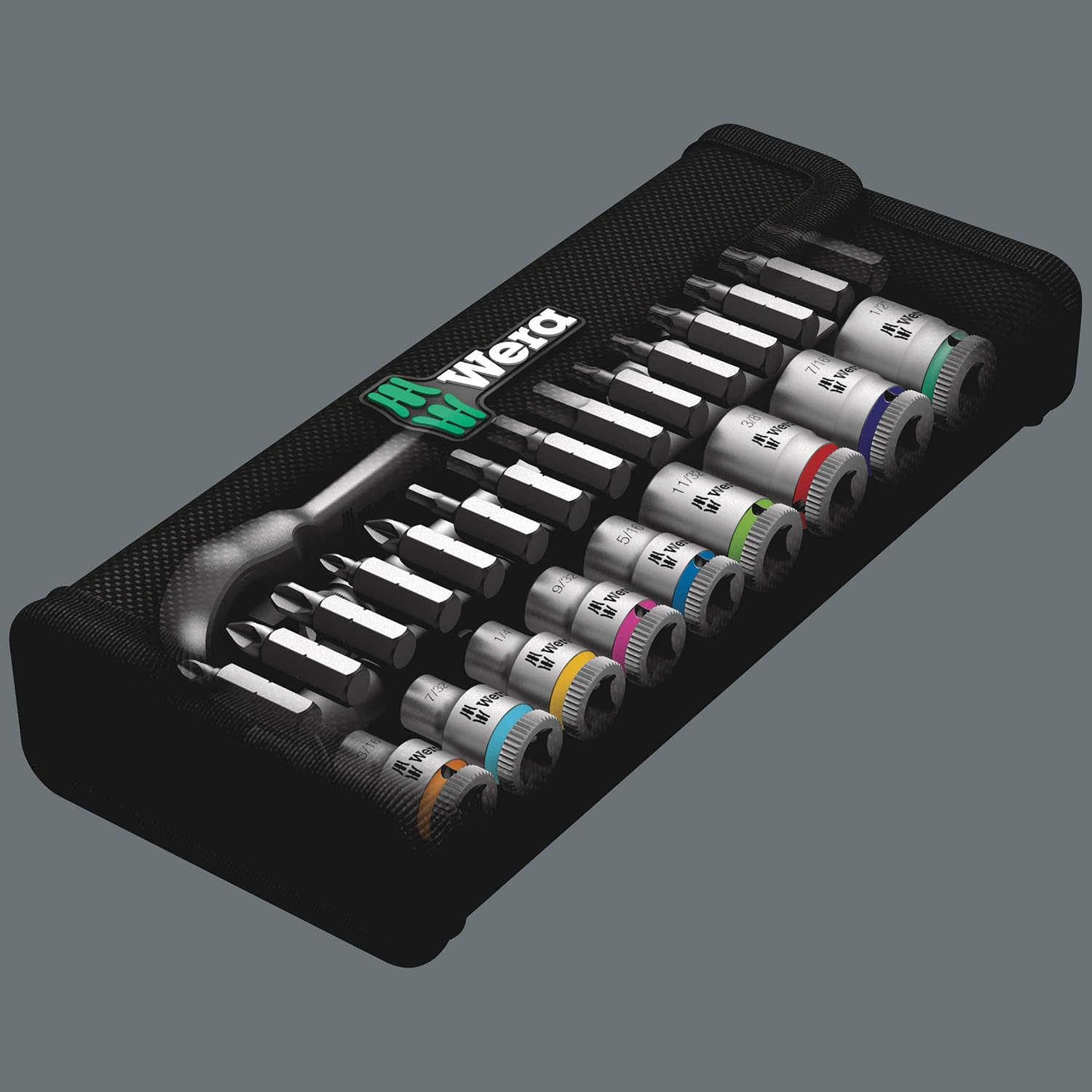 WERA 05004021001 8100 SA 11 Zyklop Imperial Metal Ratchet Set with Switch Lever, 28 Piece, 1/4' Drive