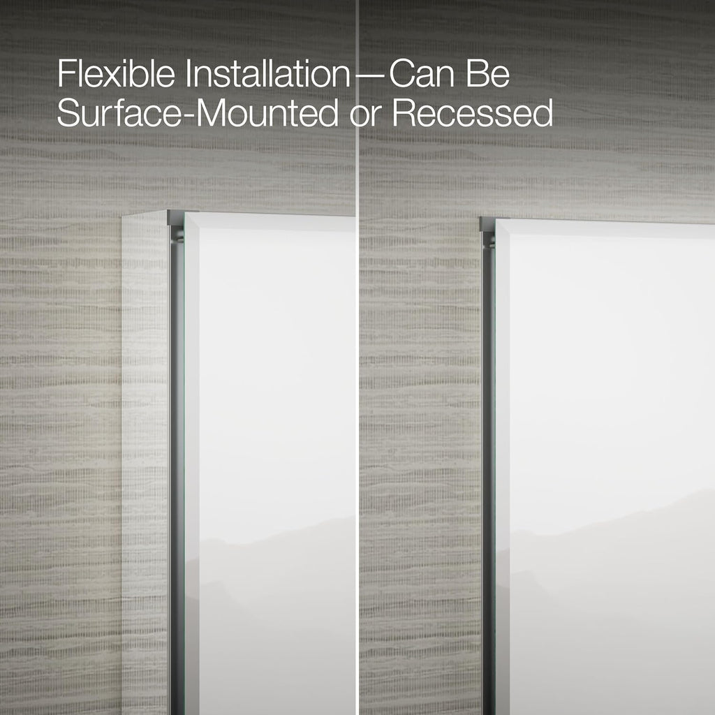 Kohler CB-CLC1526FS Frameless Bathroom Mirror Medicine Cabinet, Single Door, Rectangular Beveled Edge Frame, Bathroom Cabinet Mirror, Adjustable Shelves, 15 in. W x 26 in. H
