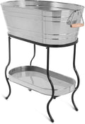 BirdRock Home Stainless Steel Beverage Tub with Stand - Oval - Bottom Tray - Party Drink Holder - Wooden Handles - Outdoor or Indoor Use - Free Standing
