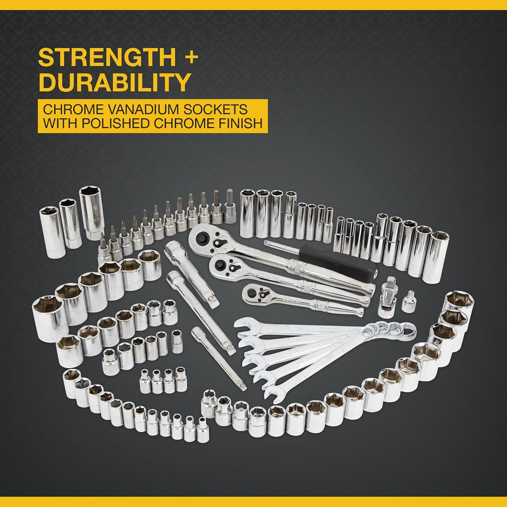 Klutch Mechanic's Socket Set - 97-Pc 1/4in 3/8in. & 1/2in. Drive, SAE & Metric