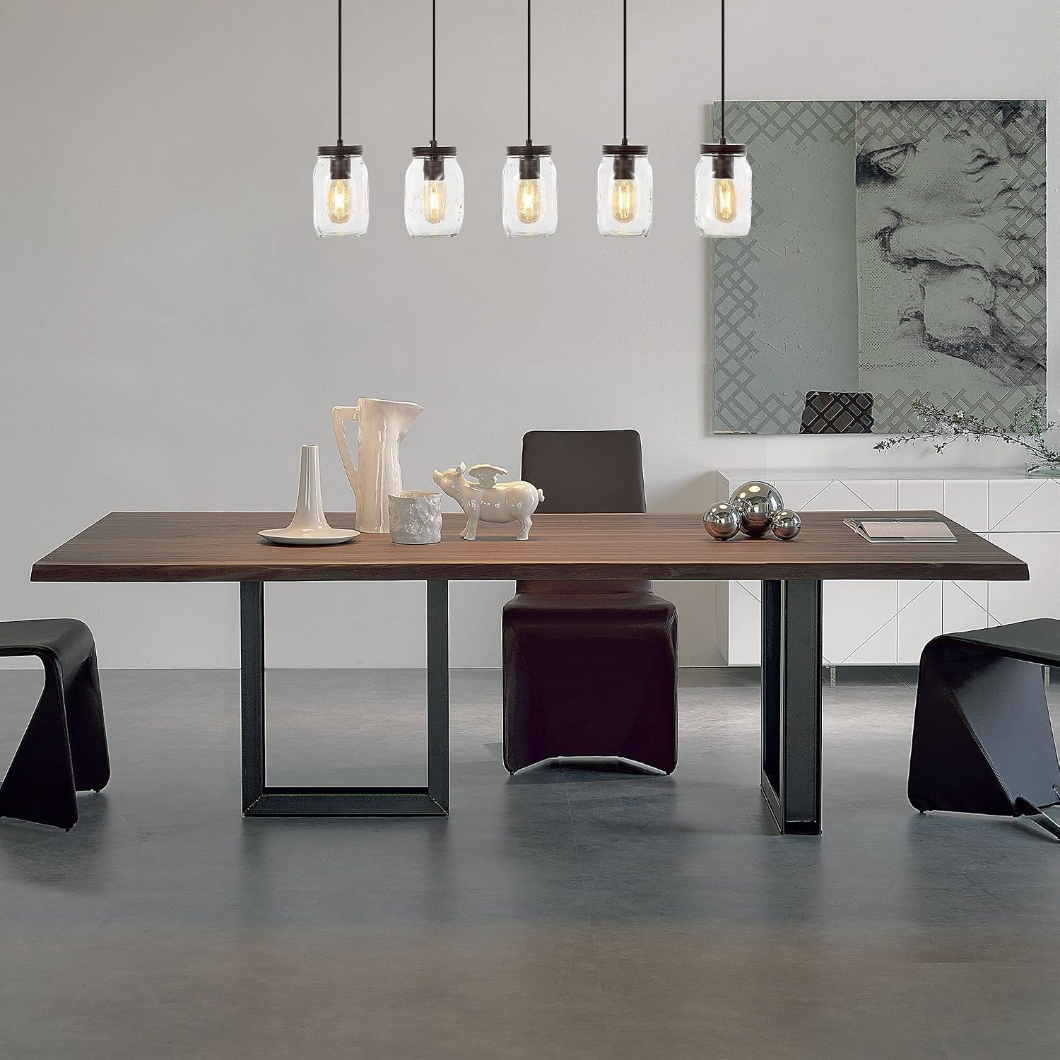 JONATHAN Y 33.25' Oil Rubbed Bronze/Clear Farmhouse Industrial Mini Pendant Lighting, Clear Glass Mason Jar Shade, Dimmable Hanging Ceiling Fixture for Kitchen Island Sink, LED Bulb Included JYL7803A