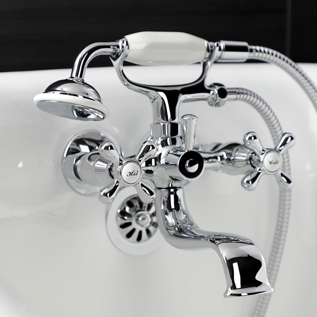 Kingston Brass KS225C Kingston Wall Mount Clawfoot Tub Faucet with Hand Shower, Polished Chrome