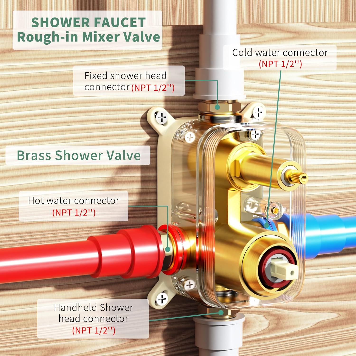 Suncleanse Gold Shower Faucet Sets - 8.5' Rain Shower Head Combo with 7-Setting handheld Spray Complete Shower System - Rainfall Shower Fixtures with Rough-in Valve and Trim Kit for Luxury Bathroom