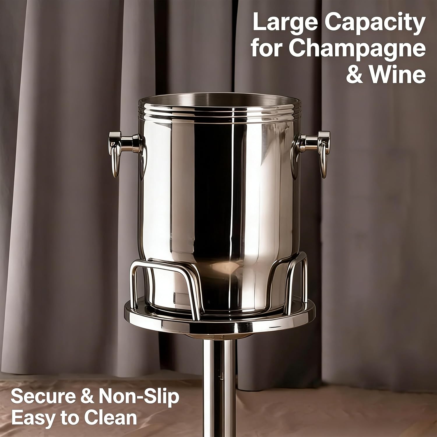 【The Life of The Party】Heavy Duty Stainless Steel Ice Bucket with Stand - 2 Handles, Stable Weighted Base, Easy-Clean, Freestanding Beverage Cooler for Champagne, Wine, BBQ, Bar (B)