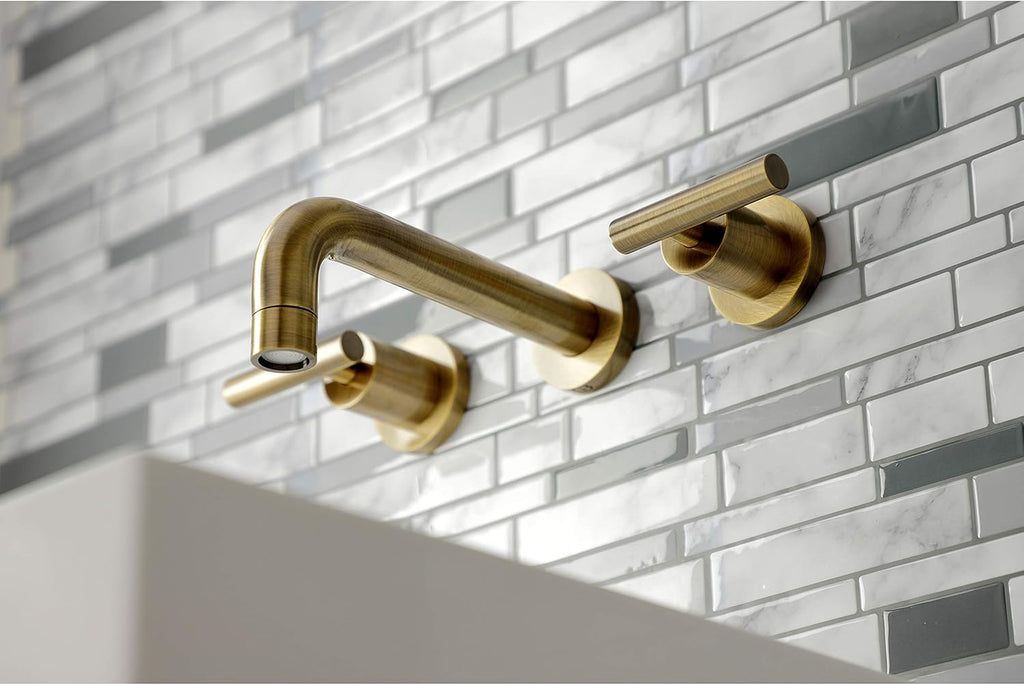 Kingston Brass KS8123CML Manhattan 2-Handle 8 in. Wall Mount Bathroom Faucet, Antique Brass