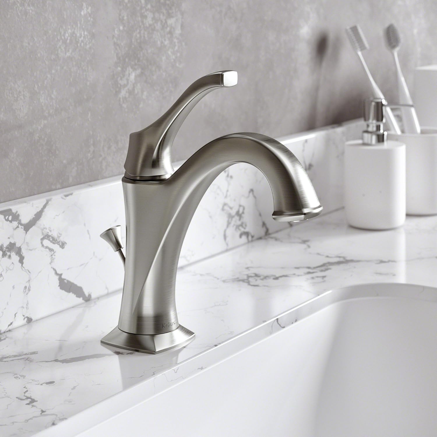 KRAUS KBF-1201SFS Arlo Single Handle Basin Bathroom Faucet with Lift Rod Drain and Deck Plate, Spot-Free All-Brite Stainless Steel (2-Pack)