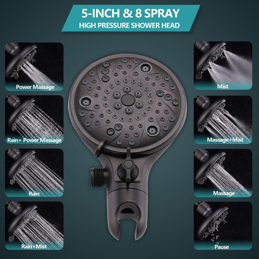 5' Dual Shower Faucet Compatible with Delta 13/14 Series Tub Trim Kit, High Pressure Round Rain Shower Head& Handheld Set Faucet, Oil Rubbed Bronze (Valve& Catridge Not Inclued)