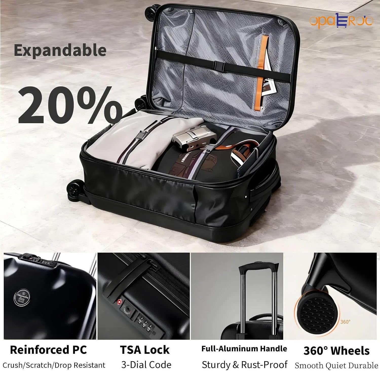 Carry On Luggage Expandable Foldable Lightweight Suitcase With 360 Silent Spinner Wheels Secure Lock Black Travel Bag Save Space S
