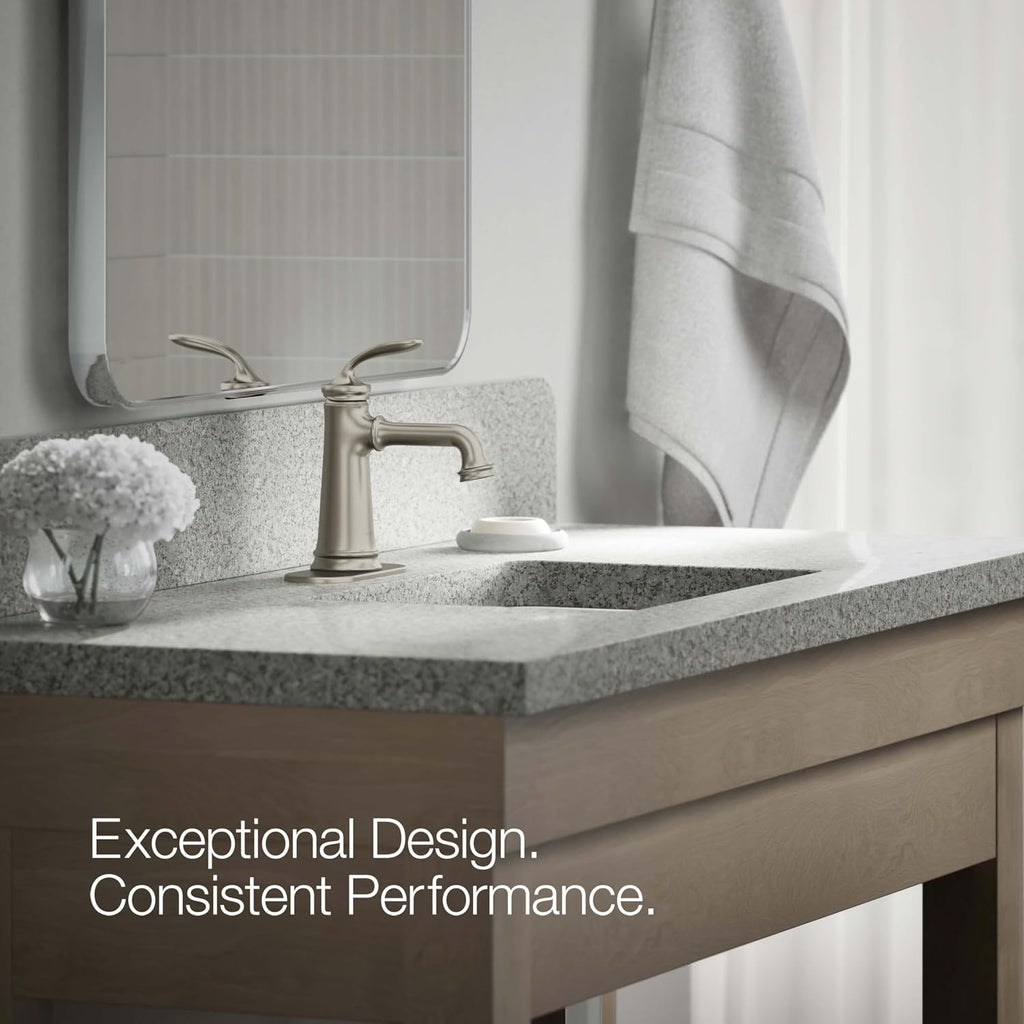 KOHLER 27379-4K-BN Bellera Single Handle Bathroom Faucet with Pop-Up Drain Assembly, One Hole Bathroom Sink Faucet, 1.0 gpm, Vibrant Brushed Nickel