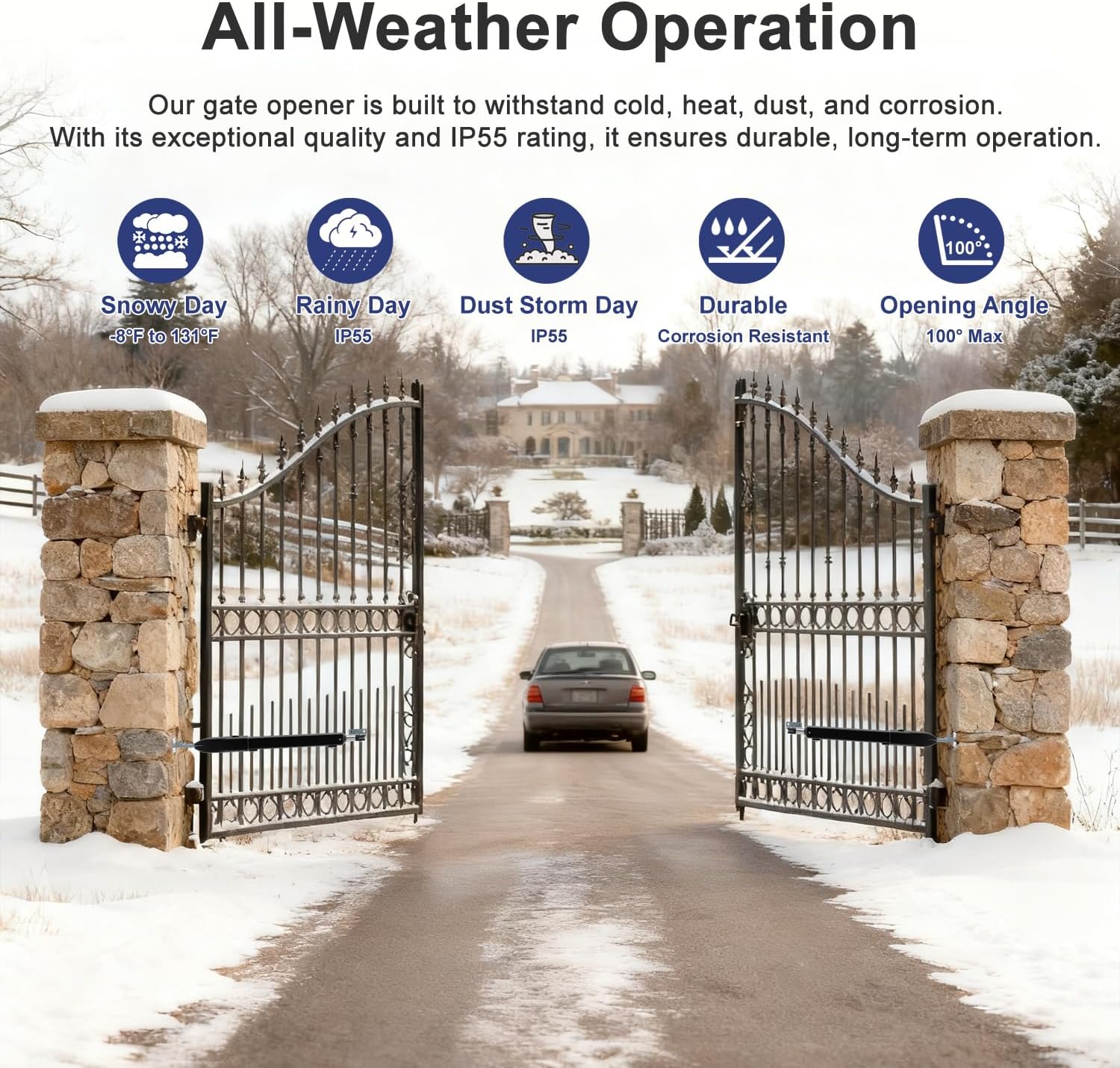 Automatic Dual Gate Opener for Swing Gates up to 660lb*2 16ft, Heavy Duty Electric Opener Kit for Driveway Home Garden, Long-Range Remote Controls Included - Model C025-340