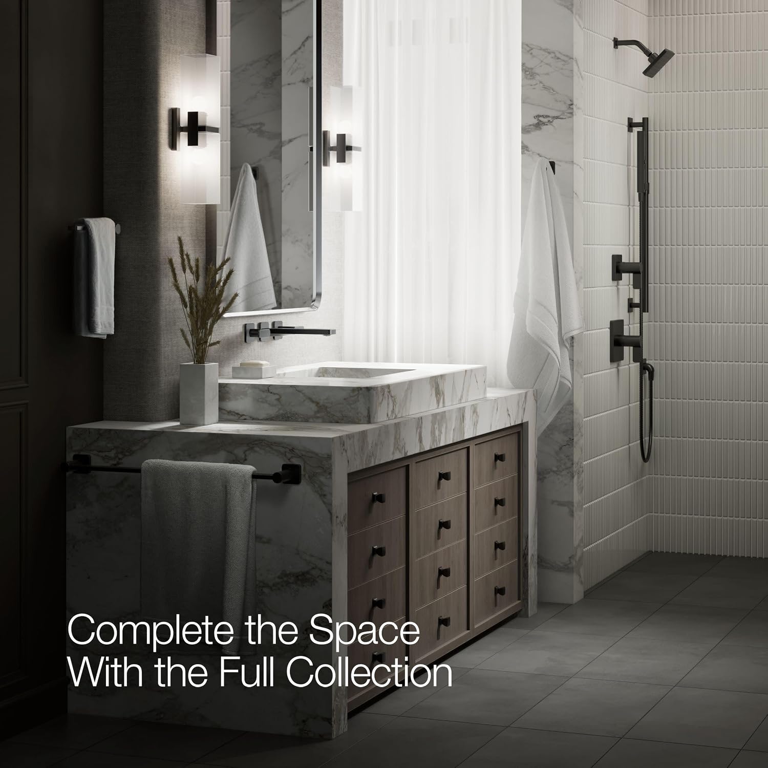 KOHLER T27120-4-BL Parallel® Wall-mount bathroom sink faucet trim, Matte Black