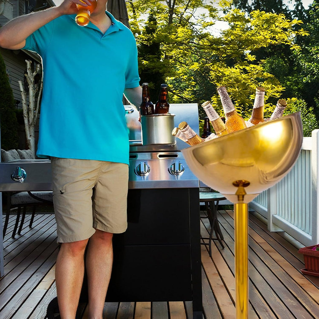 Ice Bucket Gold with Stand, 12L Metal Buckets for Party Bar Camping BBQ Home Wedding Gift, Capacity for 6 Bottles Champagne