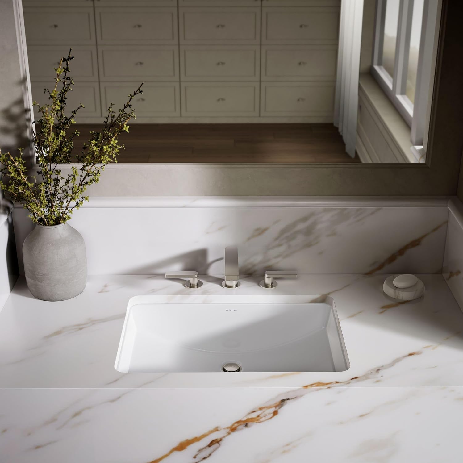 KOHLER 2215-0 Ladena Rectangular Undermount Bathroom Sink Vanity With Curved Bottom, 23-1/4 L x 16-1/4 W, White Bathroom Sinks