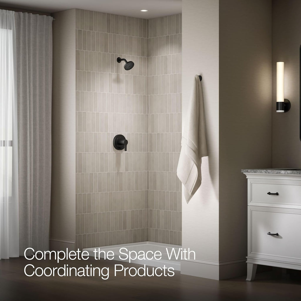 KOHLER T35326-4G-BL, Elate Rite-Temp Shower Trim Kit with Push-Button Diverter, 1.75 GPM Showerhead, Matte Black, Modern Shower Fixture, Water-Saving Design