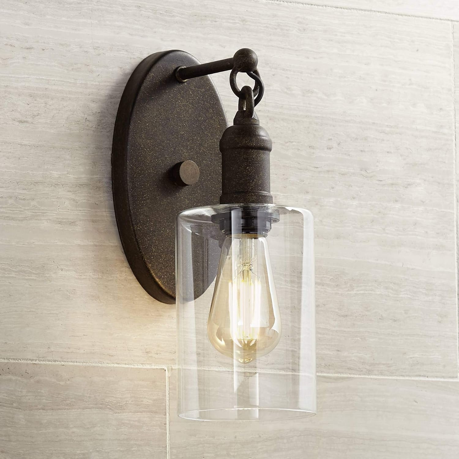 Franklin Iron Works Cloverly Rustic Farmhouse Industrial Wall Light Sconce LED Bronze Hardwired 11 3/4' High Fixture Clear Glass for Bedroom Bathroom Bedside Living Room Home Hallway Dining Kitchen