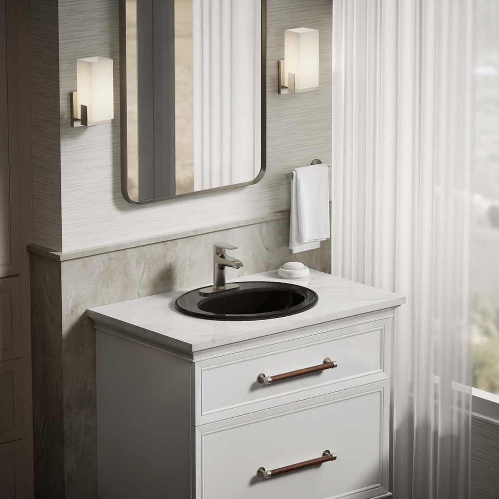 KOHLER K-2196-4-7 Pennington Self-Rimming Bathroom Sink, Black Black