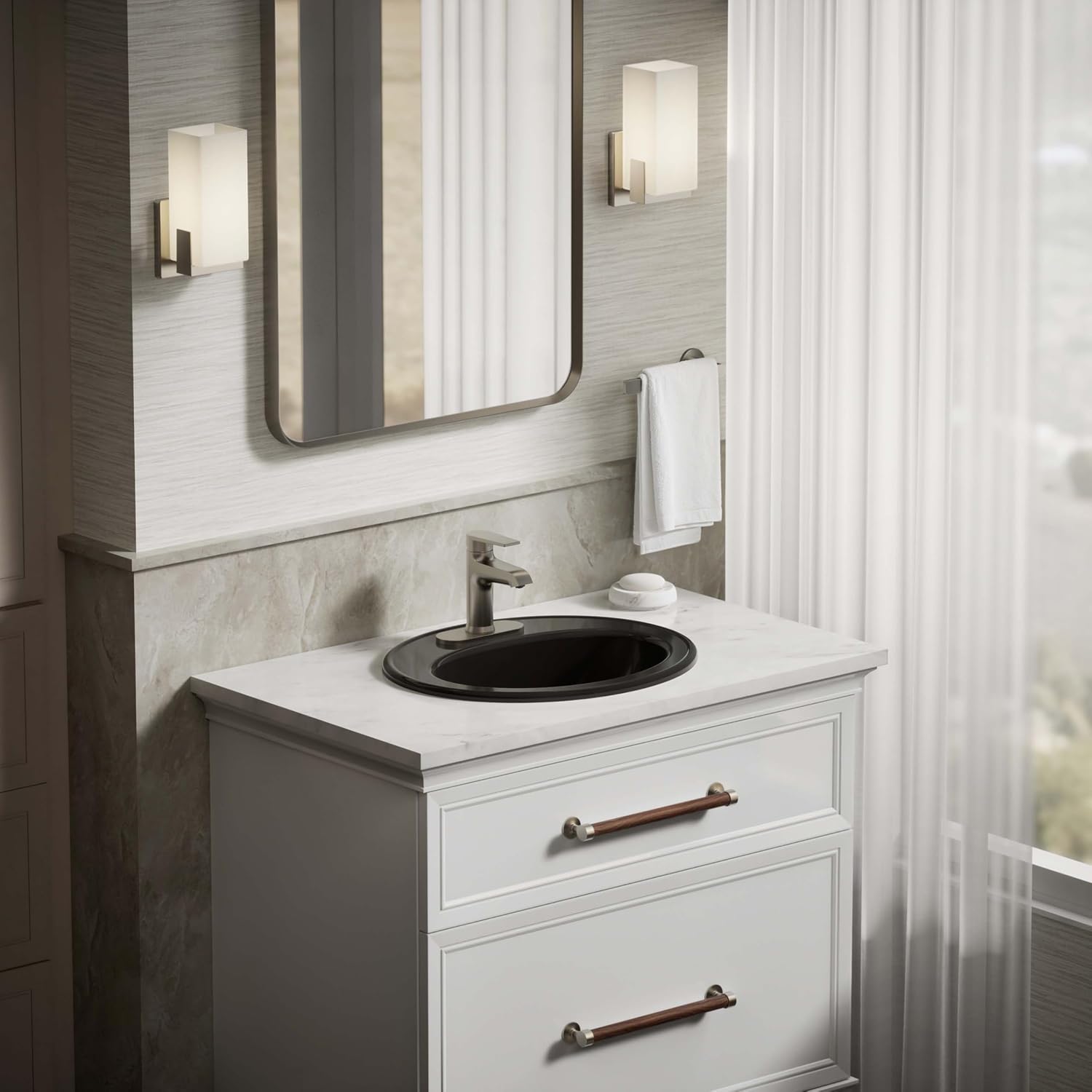 KOHLER K-2196-4-7 Pennington Self-Rimming Bathroom Sink, Black Black