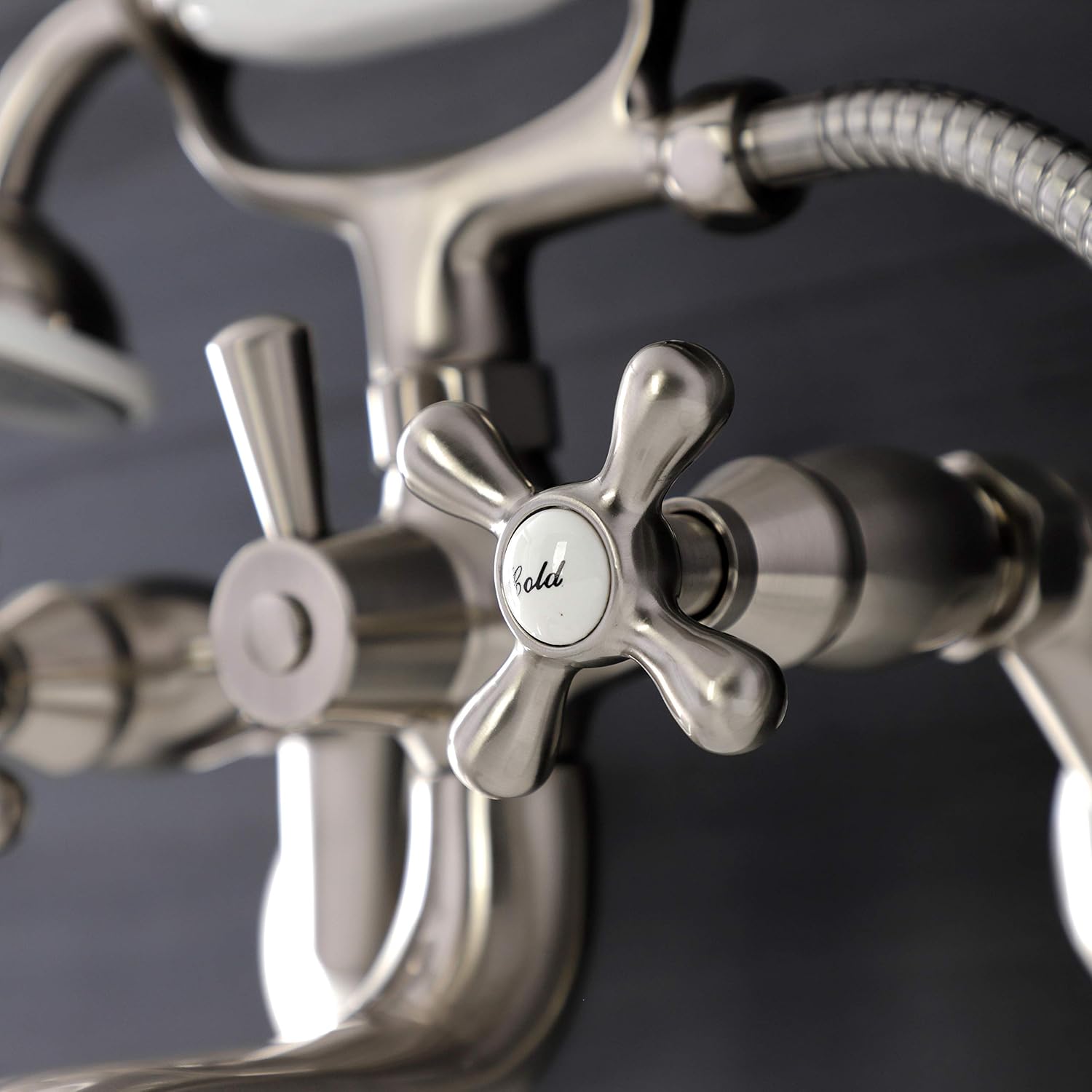 Kingston Brass KS226SN Kingston Wall Mount Tub Faucet with Hand Shower, Brushed Nickel