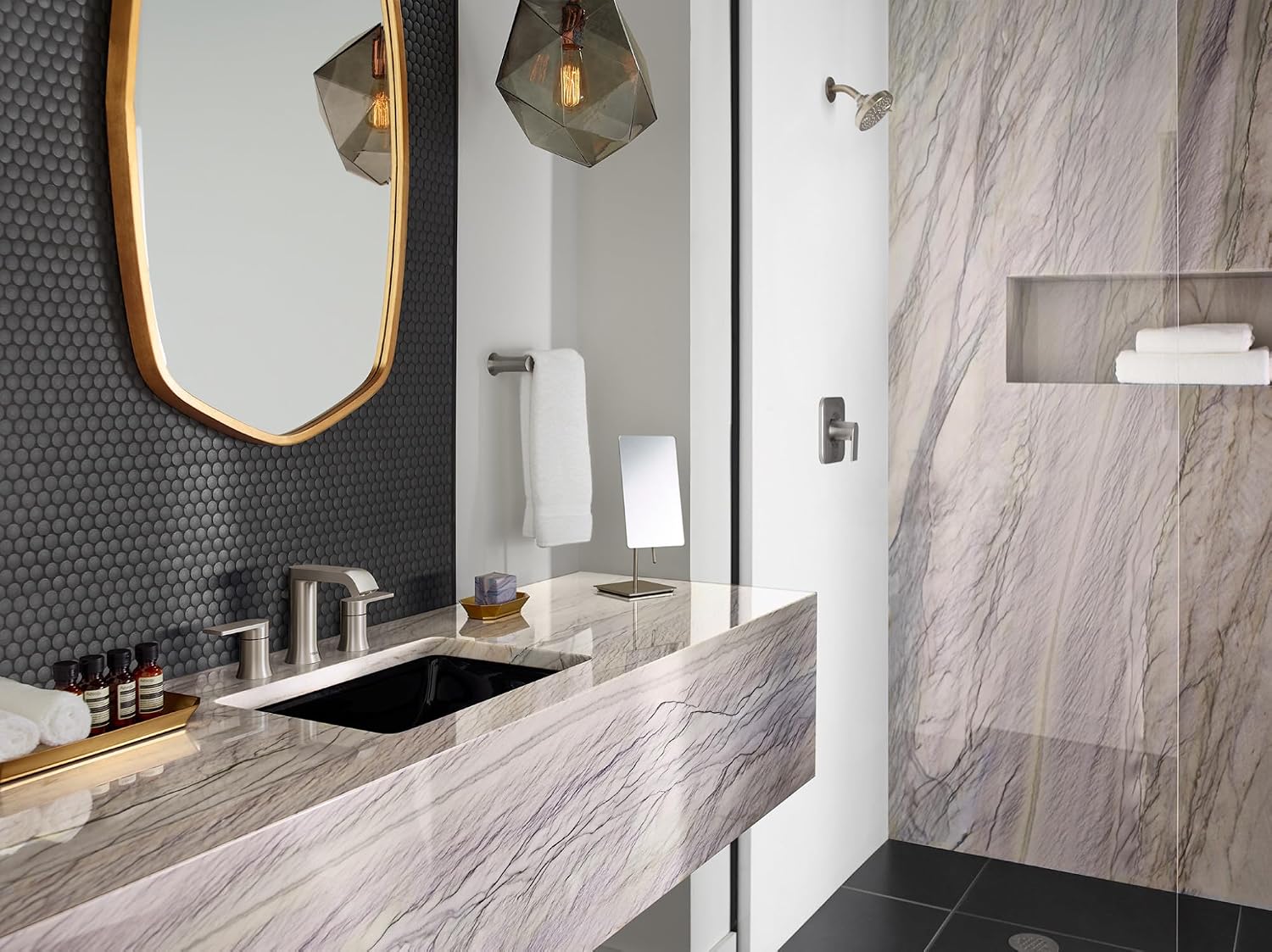 Moen Genta LX Brushed Nickel Pressure Balancing Eco-Performance Modern Shower Trim with Showerhead and Lever Handle, Posi-Temp Valve Required, T2472EPBN (Pack of 3)