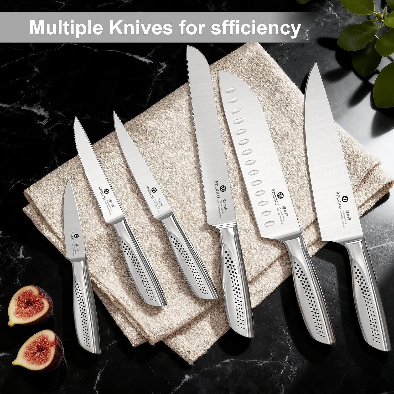 imarku 15-Piece Knife Set with Block, Sharp High Carbon Steel Knives, Built-in Sharpener for Easy Polishing, Ergonomic Non-Slip Comfort Grip, Dishwasher Safe, Durable Practical Tools Ideal for Cooks