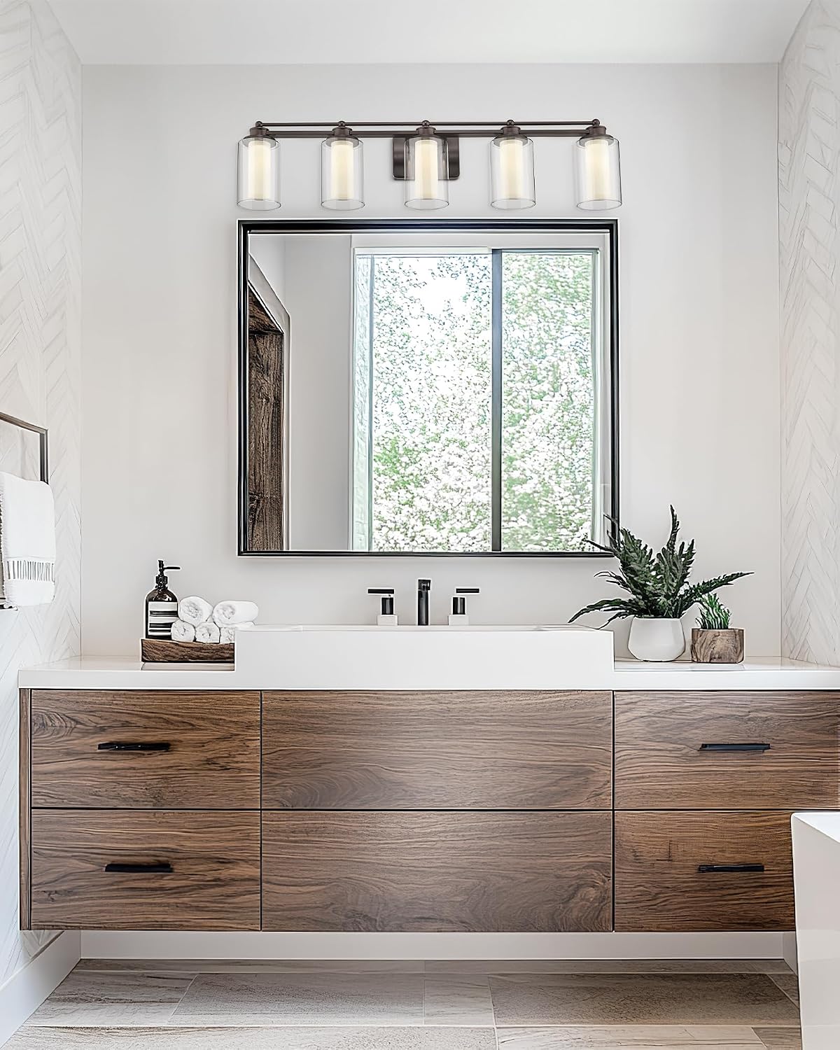 HWH 5-Light Bathroom Vanity Light Fixture, Oil-Rubbed Bronze Bathroom Lights Over Mirror, 30W 5CCT Dimmable LED Vanity Lights with Clear Glass, 5HLT63B-5W-LED ORB