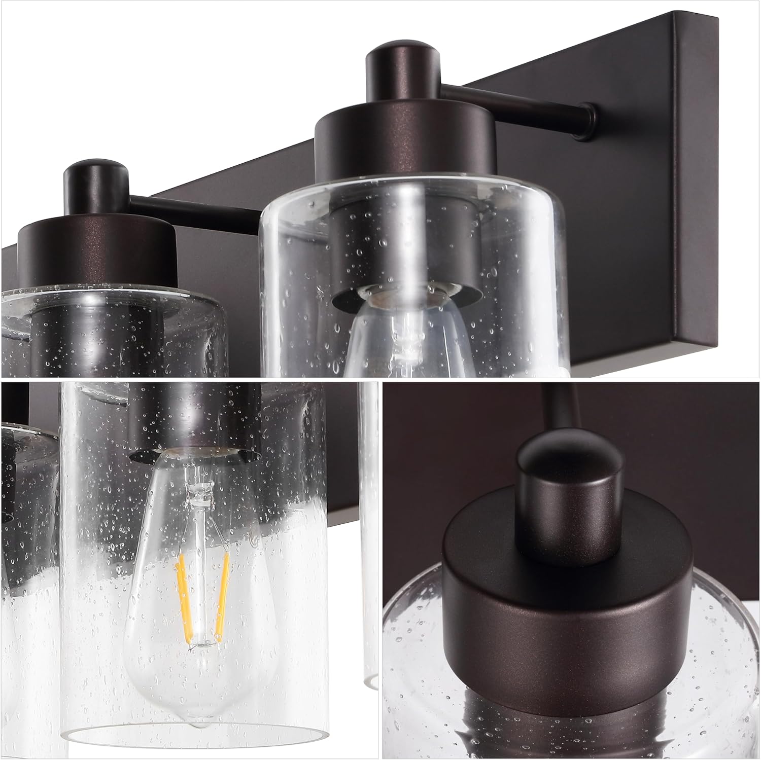 JONATHAN Y 27.75' Oil Rubbed Bronze/Clear 4-Light Modern LED Vanity Light for Bathroom Mirror, Mid-Century Wall Sconce with Clear Seeded Glass Shades, Contemporary Iron Fixture, LED Bulbs (JYL7558E)