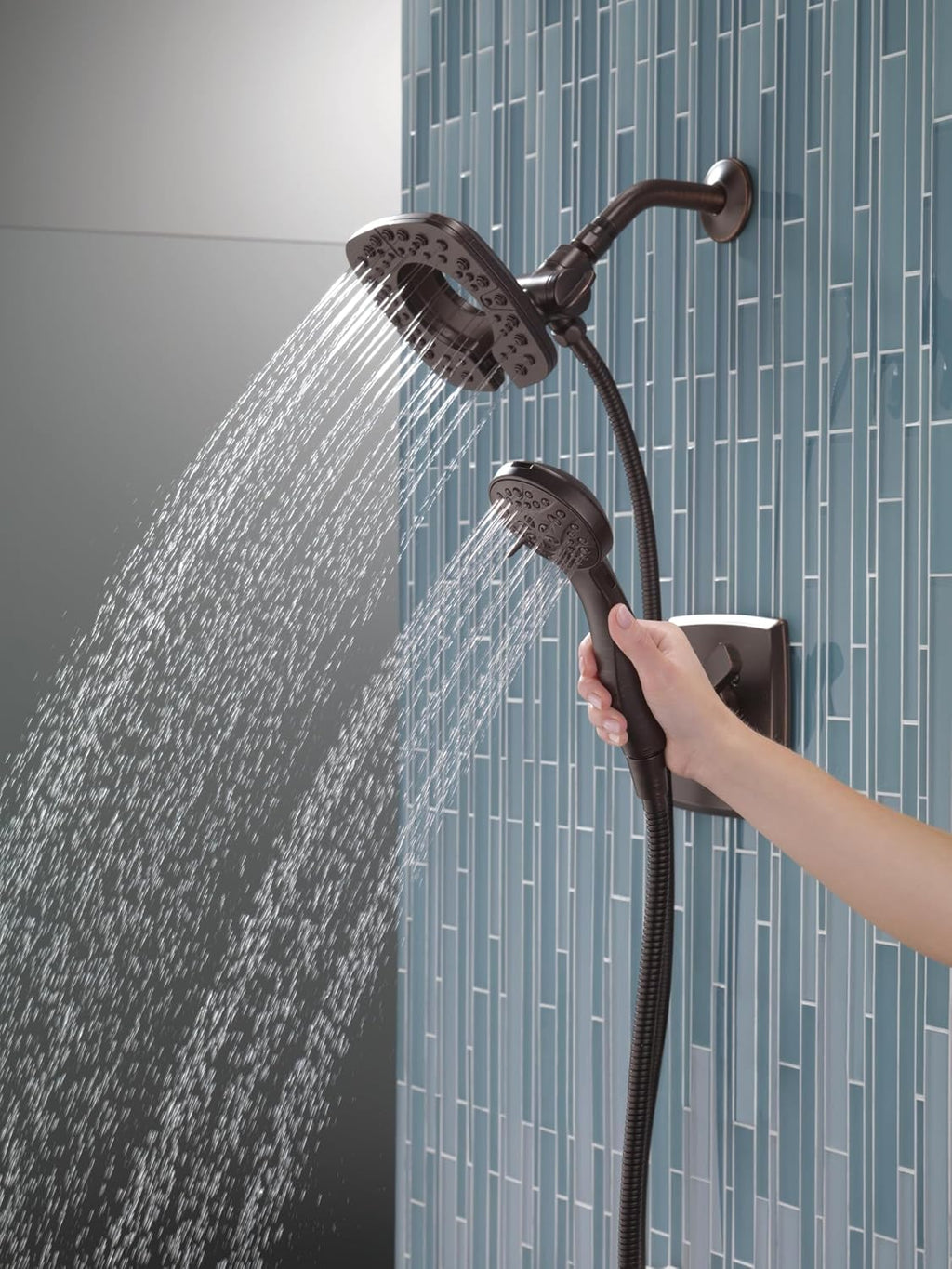 Delta Faucet Ashlyn 17 Series Dual-Function Shower Trim Kit with 2-Spray Touch-Clean In2ition 2-in-1 Hand Held Shower Head with Hose, Venetian Bronze T17264-RB-I (Valve Not Included)