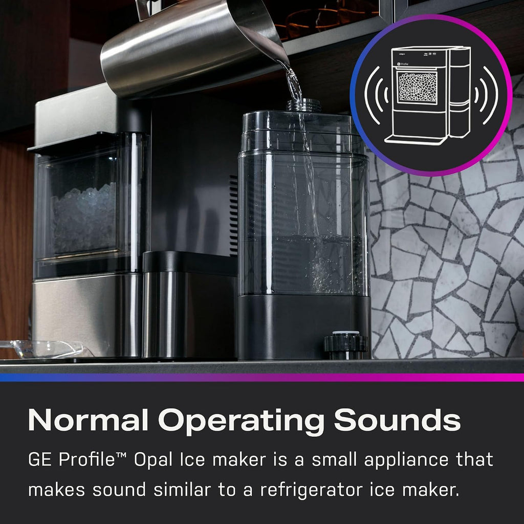GE Profile Opal 2.0 with 0.75 Gallon Tank, Chewable Crunchable Countertop Nugget Ice Maker, Scoop included, 38 lbs in 24 hours, Pellet Ice Machine with WiFi & Smart Connected, Black Stainless Steel