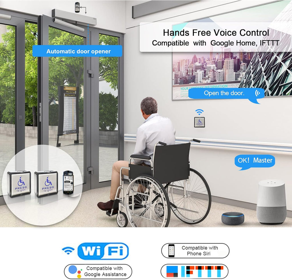 Olideauto Swing Door Operator Automatic for the Disabled,Commercial Smart WiFi Handicap Door Opener Wireless Olide-120B with Wireless Handicap Push Button&Receiver and DC12V 880lbs Electric Strike