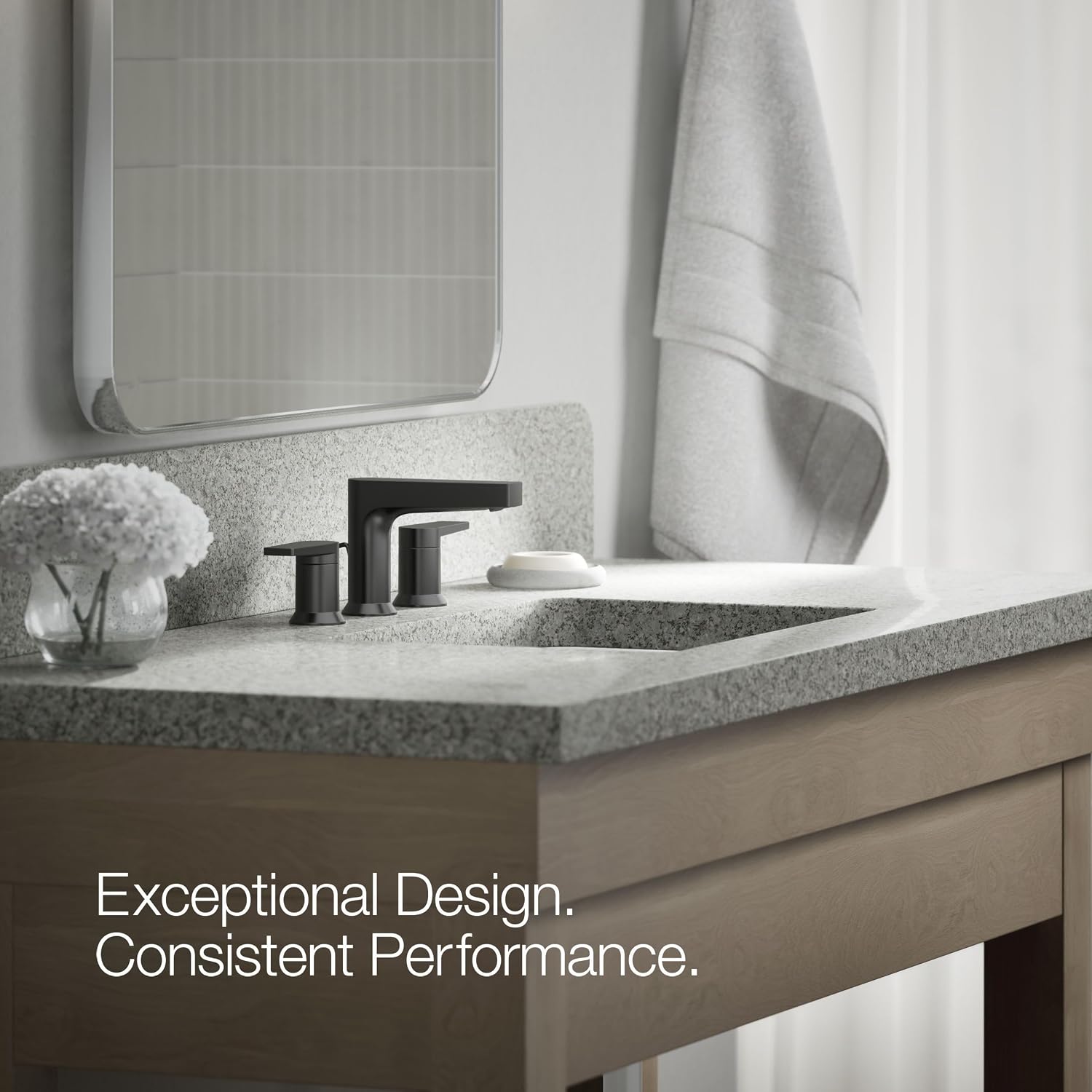 Kohler K97100-4-BL Taut 1.2 GPM Widespread Bathroom Faucet with Pop-Up Drain Assembly Matte Black