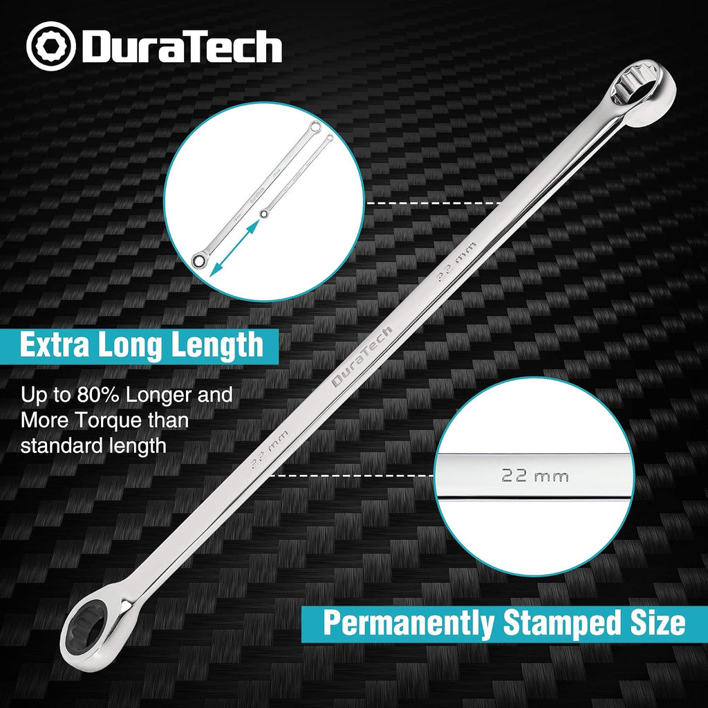 DURATECH 14-Piece Extra Long Ratcheting Wrench Set, SAE&Metric, CR-V Steel, with EVA Foam Tool Organizer