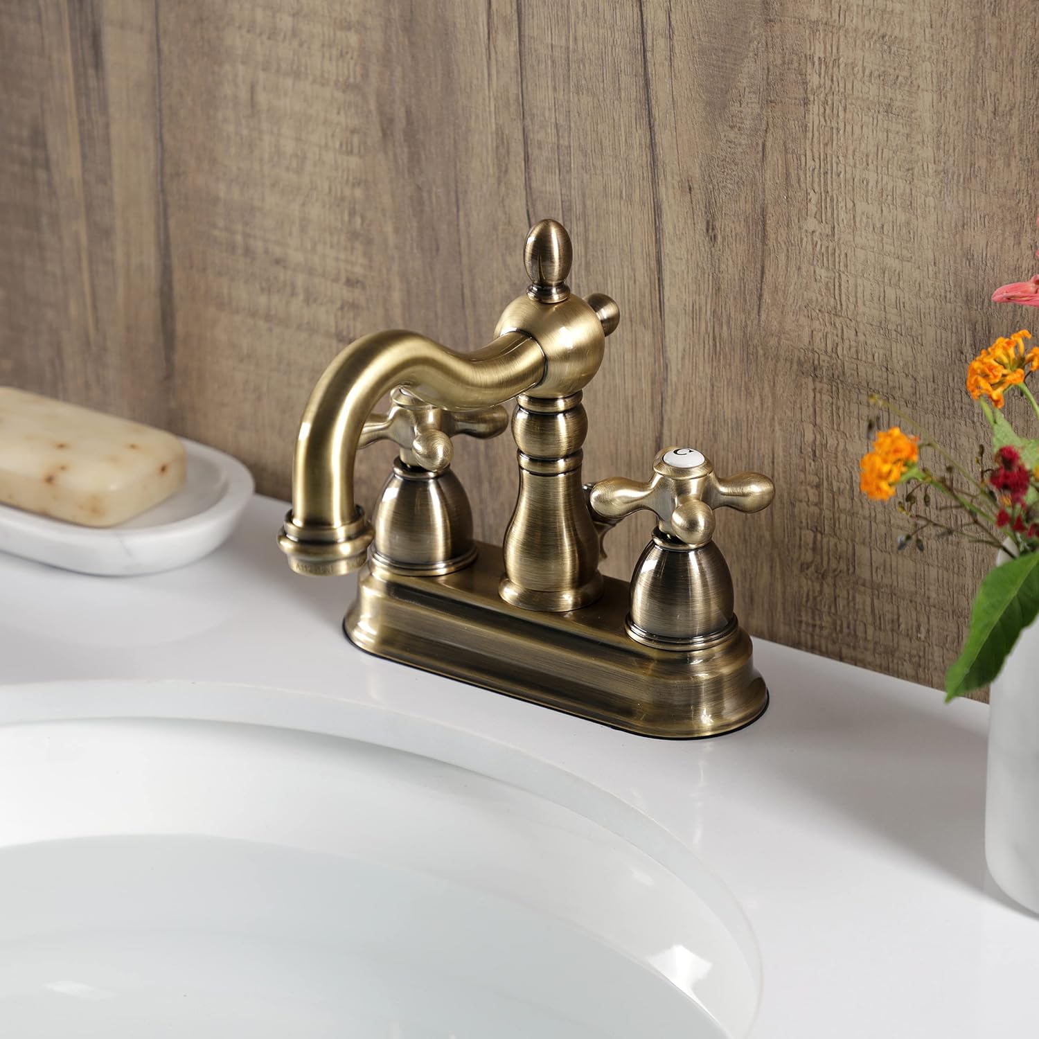Kingston Brass KB1603AX 4 in. Centerset Bathroom Faucet, Antique Brass,4-Inch Center