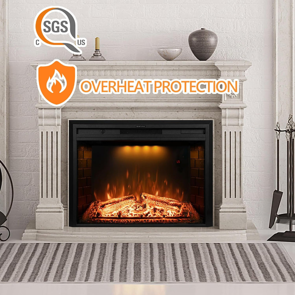36 inch Wide 21 inch High Electric Fireplace, Wall Fireplace Electric with Remote Control, Realistic Log and Crackling Sound, Overheating Protection and Timer, 750/1500W Black