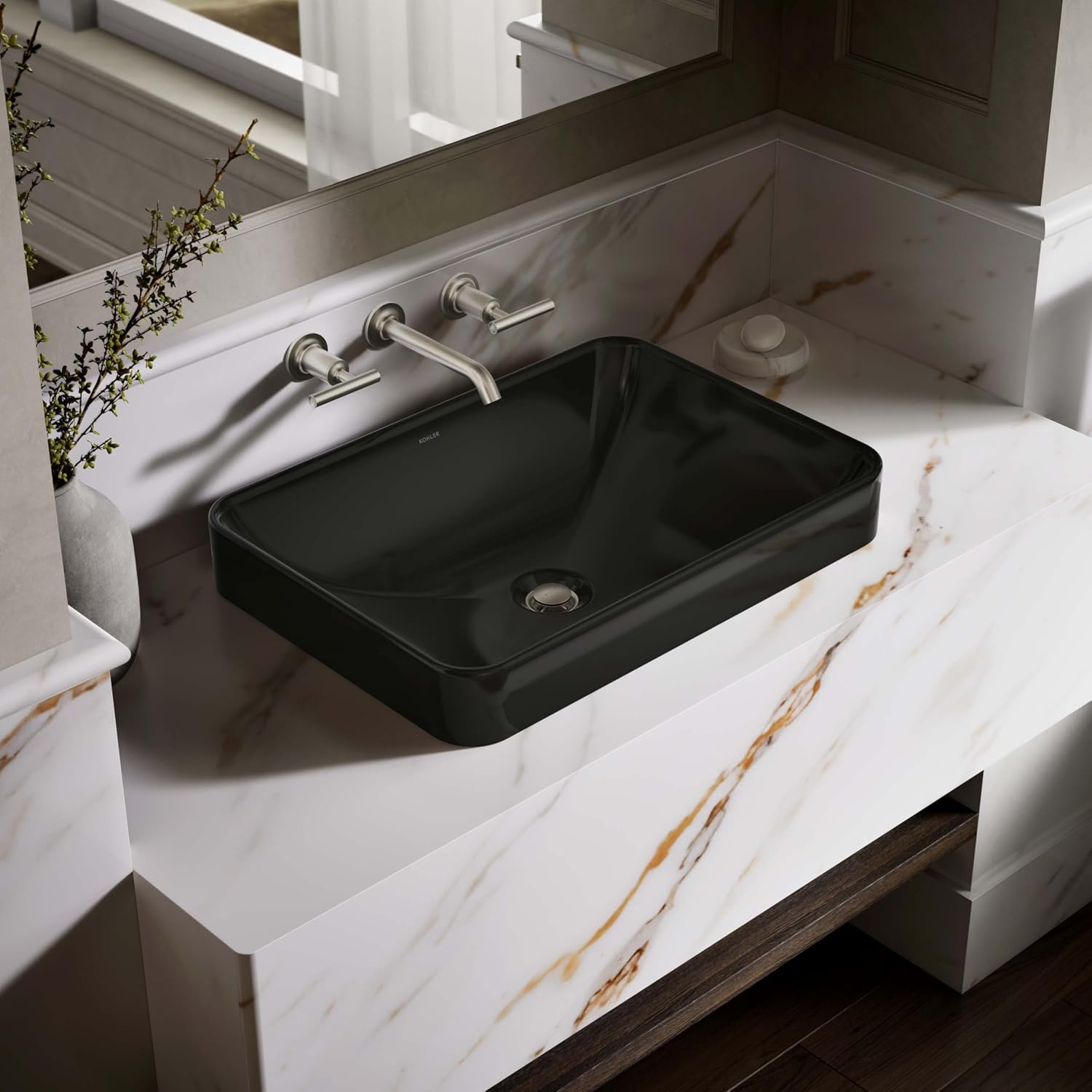 Kohler 5373-7 Bathroom Sink Vox Rectangle Vessel, Black