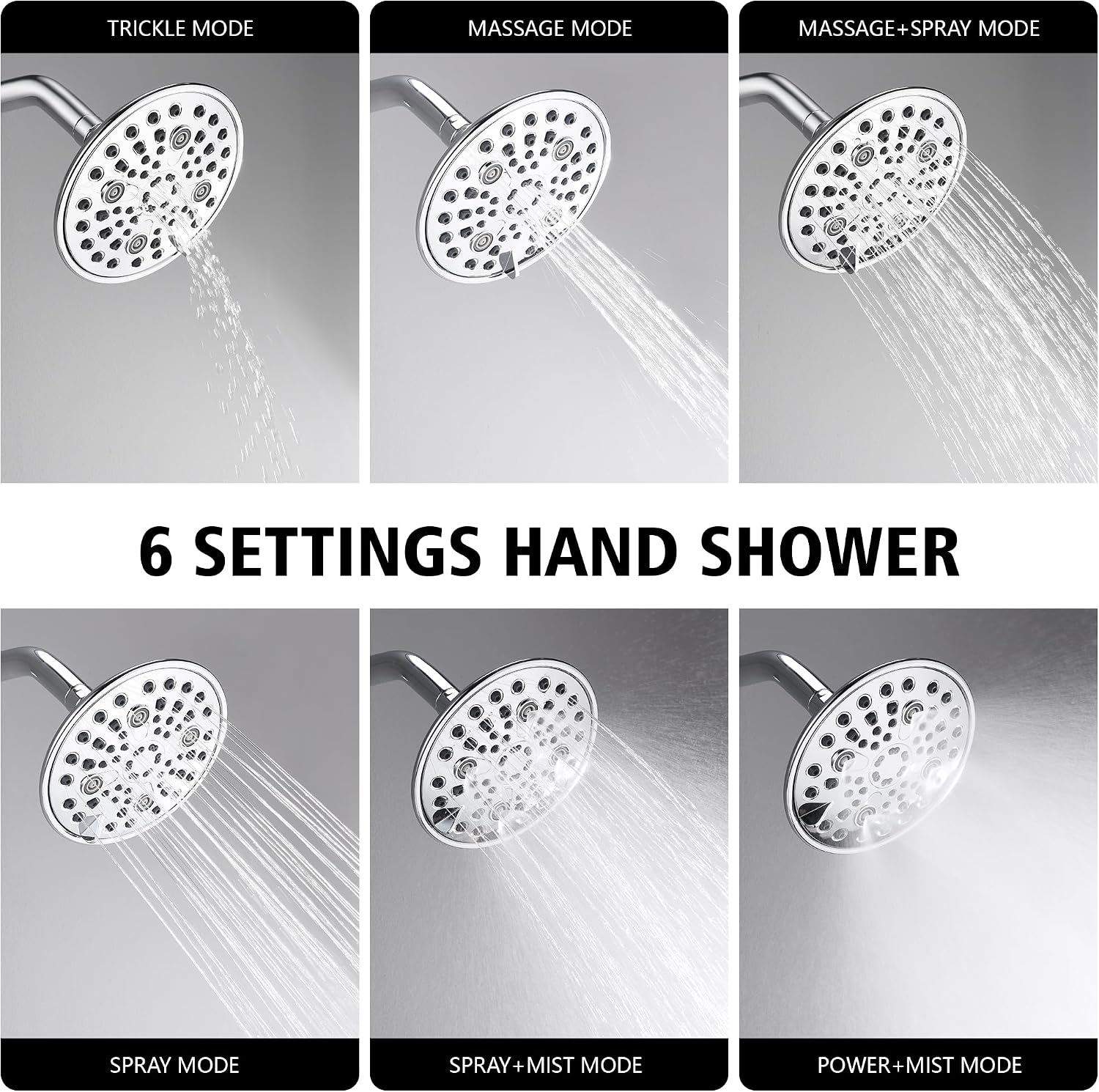 sumerain Tub and Shower Faucet Set with 6-Setting Shower Head, Modern Wall Mounted Tub Shower Systems with Valve and Trim Kit,Chrome