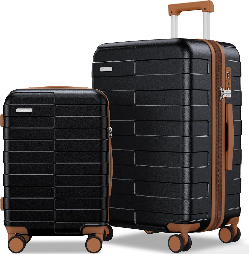 Vipbox Luggage Sets 2 Piece 20/24 Inch (3-YEARS VIP SERVICE) Hardside Ultra Durable Expandable Lightweight 100% PC Carry On Travel Suitcase with Spinner Wheels TSA Lock, Premium Black