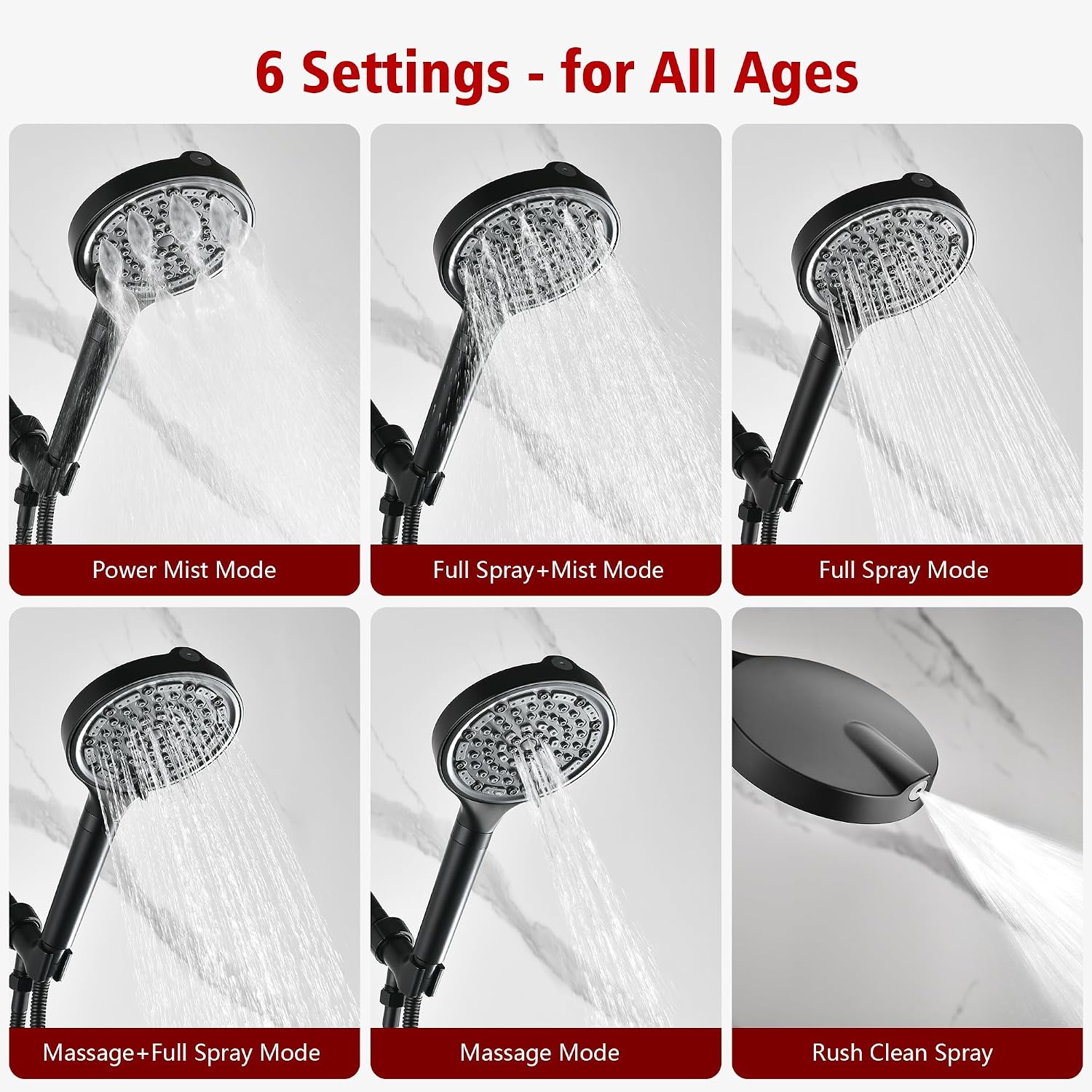 SUMERAIN Matte Black Shower System with Tub Spout, Modern Tub Shower Faucet with 6-Spray Filtered Handheld Shower Head