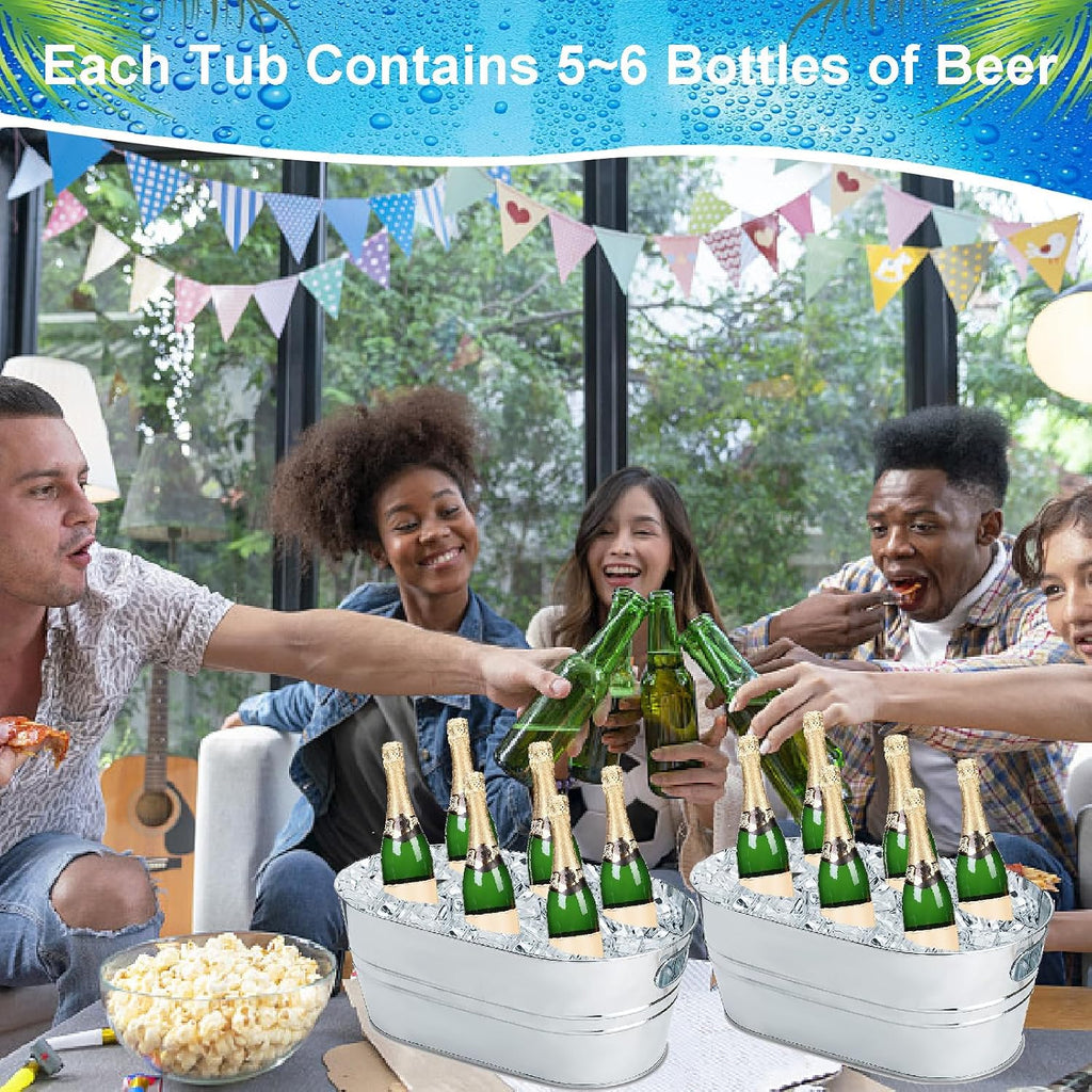 4Pcs Ice Buckets for Parties, 4 Gallon Small Metal Bucket Galvanized Ice Tub Stainless Steel Beverage Drink Buckets Bulk with 2Pcs Ice Scoops, Each for 5-6 Bottles of Beer Wine Champagne