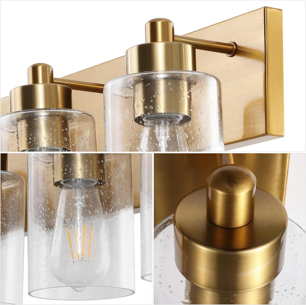 JONATHAN Y 40' Brass Gold/Clear 6-Light Modern LED Vanity Light for Bathroom Mirror, Mid-Century Wall Sconce with Clear Seeded Glass Shades, Contemporary Iron Fixture, LED Bulbs (JYL7621D)