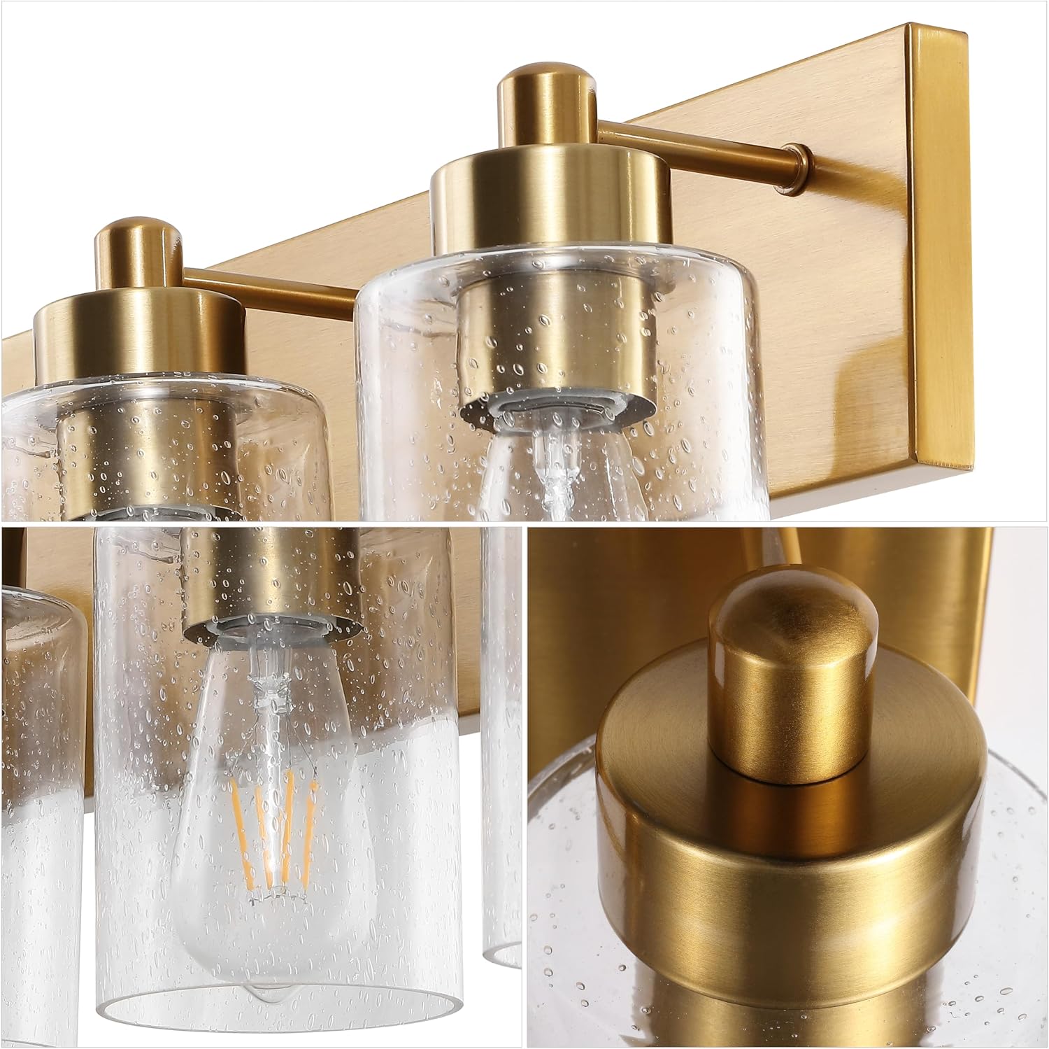 JONATHAN Y 40' Brass Gold/Clear 6-Light Modern LED Vanity Light for Bathroom Mirror, Mid-Century Wall Sconce with Clear Seeded Glass Shades, Contemporary Iron Fixture, LED Bulbs (JYL7621D)