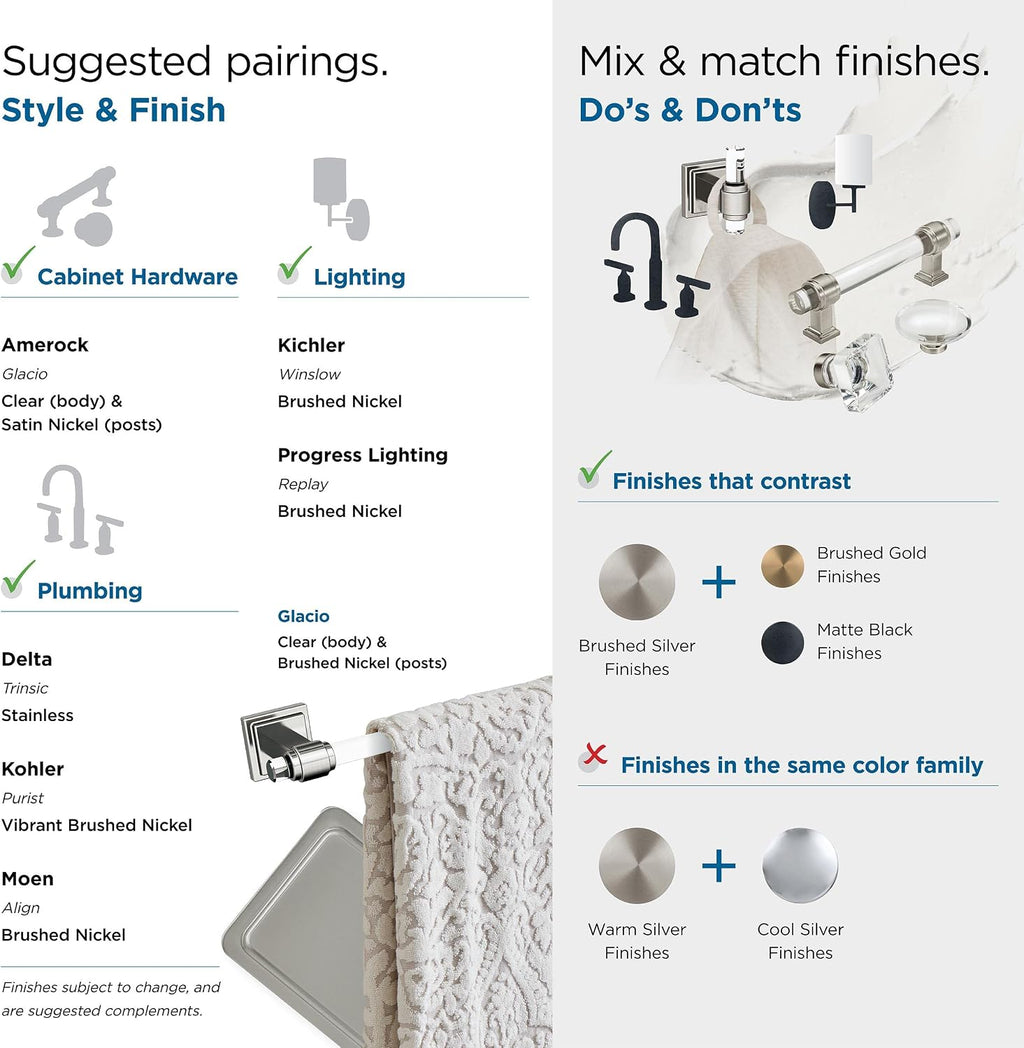Amerock | Clear/Brushed Nickel | Glacio |Towel Bar | 24 inch (610 mm) | 4 Piece | Bathroom Accessories Set
