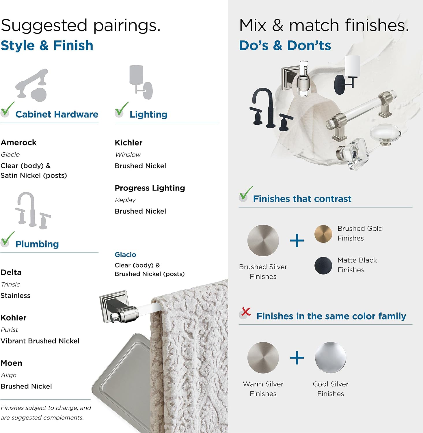 Amerock | Clear/Brushed Nickel | Glacio |Towel Bar | 24 inch (610 mm) | 4 Piece | Bathroom Accessories Set