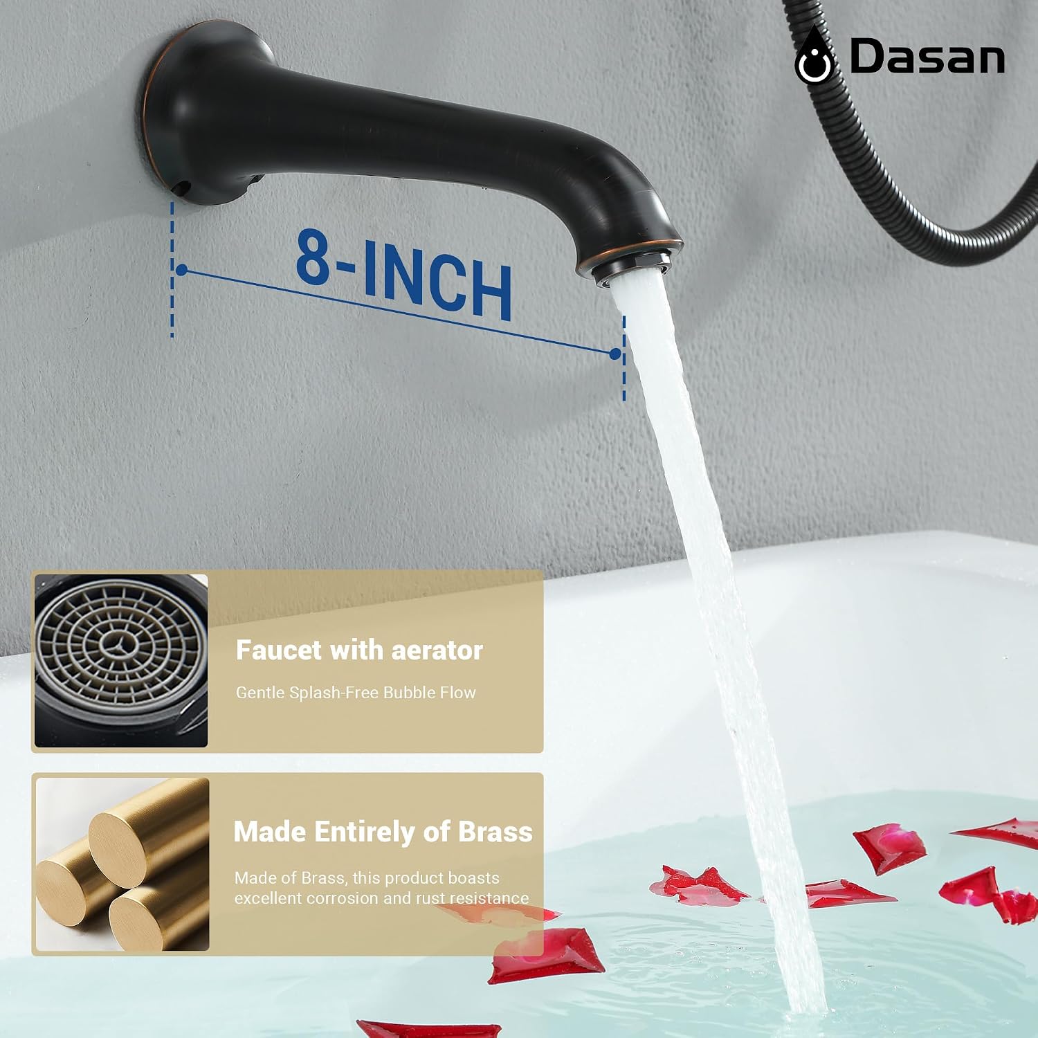 DASAN Oil Rubbed Bronze Shower System with Tub Spout, Tub and Shower Faucet Combo Set with Valve & Trim Kit Bathtub Shower Faucet Set Bathtub Shower System with Rainfall Shower & Handheld, AT309W-ORB