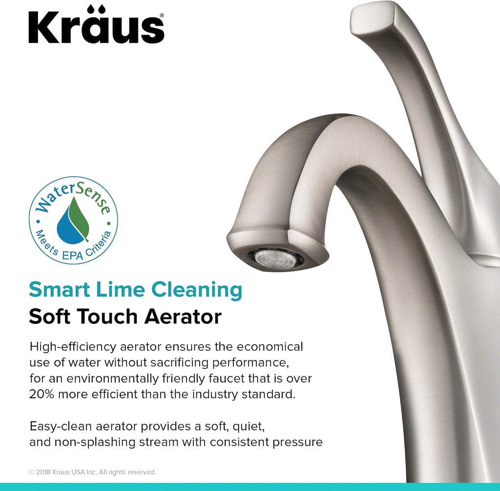 KRAUS KBF-1201SFS Arlo Single Handle Basin Bathroom Faucet with Lift Rod Drain and Deck Plate, Spot-Free All-Brite Stainless Steel (2-Pack)