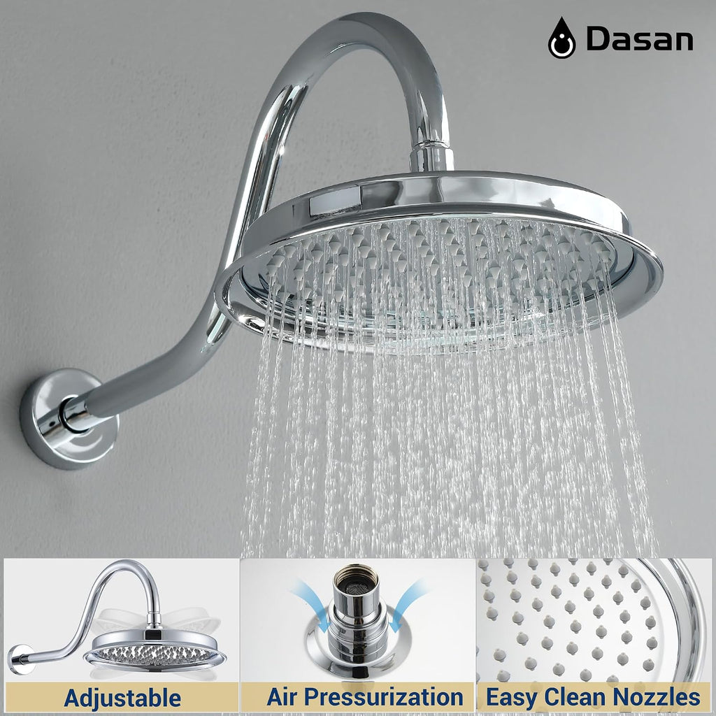 DASAN Shower System with Tub Spout, Chrome Tub and Shower Faucet Combo Set with Valve & Trim Kit Bathtub Shower Faucet Set Bathtub Shower System with Rainfall Shower Head & Handheld, AT309W-PC