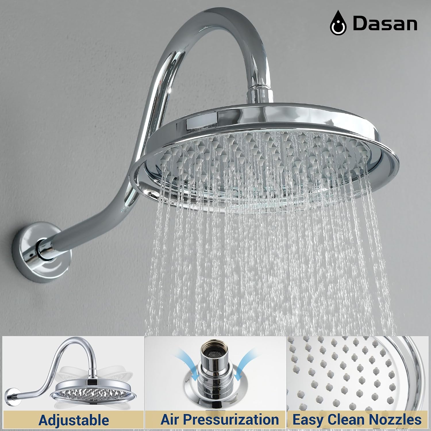 DASAN Shower System with Tub Spout, Chrome Tub and Shower Faucet Combo Set with Valve & Trim Kit Bathtub Shower Faucet Set Bathtub Shower System with Rainfall Shower Head & Handheld, AT309W-PC