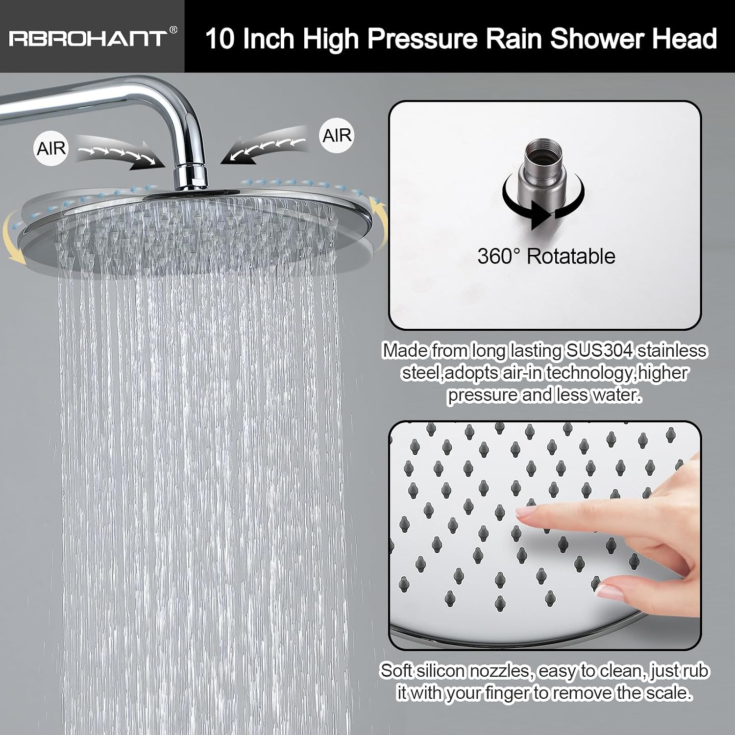 RBROHANT Exposed Shower System with Tub Spout, Polished Chrome Exposed Pipe Shower Faucet with 3 Functions Brass Shower Valve, Shower Height Adjustable, Wall Mounted